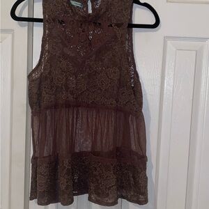 Maurices Brown Lace Tiered Blouse